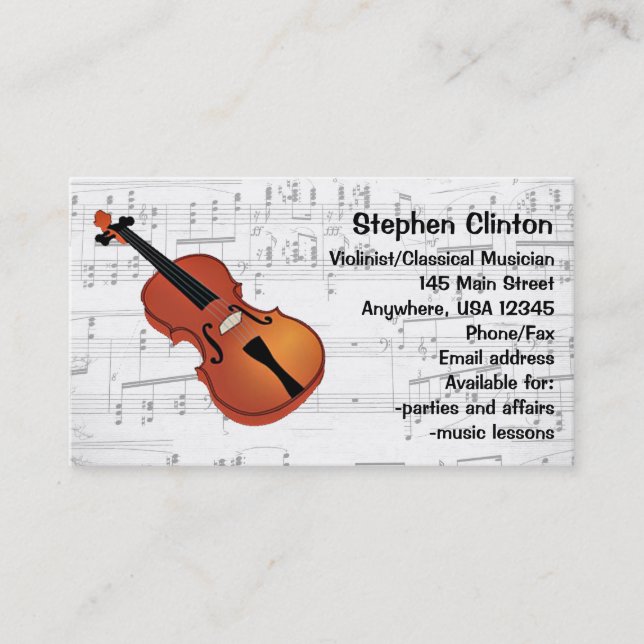 Classical Musician Violinist Business Card (Front)