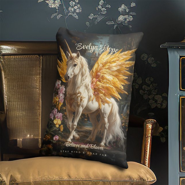 Classical Painting White Pegasus With Golden Wings Lumbar Pillow (Creator Uploaded)