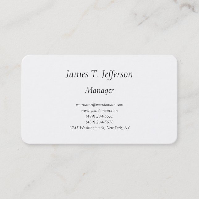 Classical plain minimalist white custom business c business card (Front)