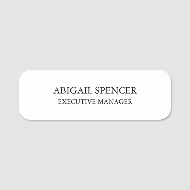 Classical Plain Simple Black White Professional Name Tag (Front)