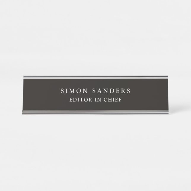Classical Plain Unique Minimalist Smoky Black Desk Name Plate (Front)