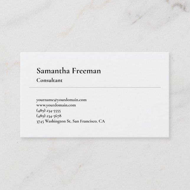 Classical Plain White Minimalist Simple Business Card (Front)