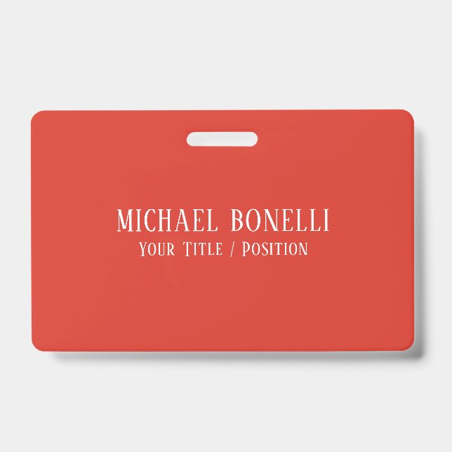 Classical Red Colour Elegant Serif Font Minimalist Badge (Front)