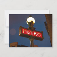 Classical Red Metro Sign with Street Lamp in Paris