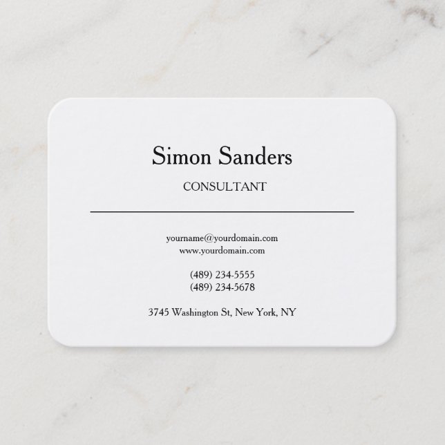 Classical Retro Plain Simple Minimalist White Business Card (Front)