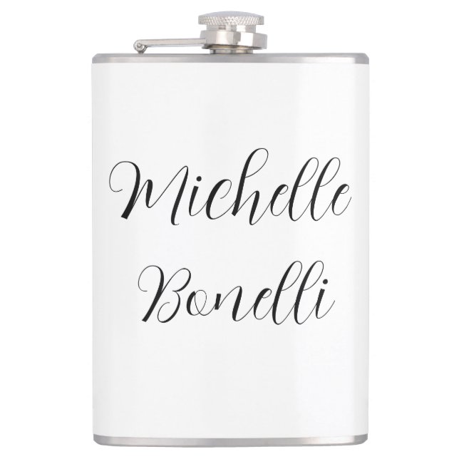 Classical Stylish Script Add Your Name Plain Hip Flask (Front)