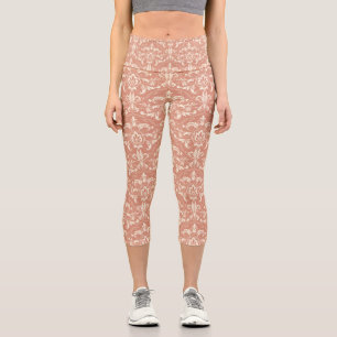 Classical Victorian Ornament Damask Burning Sand Capri Leggings