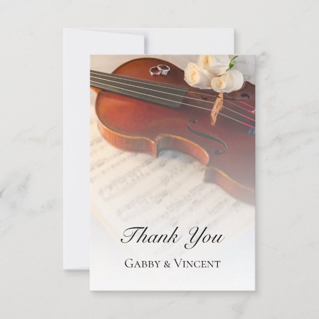 Classical Violin and White Roses Wedding Thank You (Front)