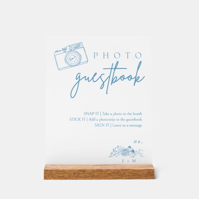Classical Wedding Floral Photo Guestbook Signage Acrylic Sign (Front)