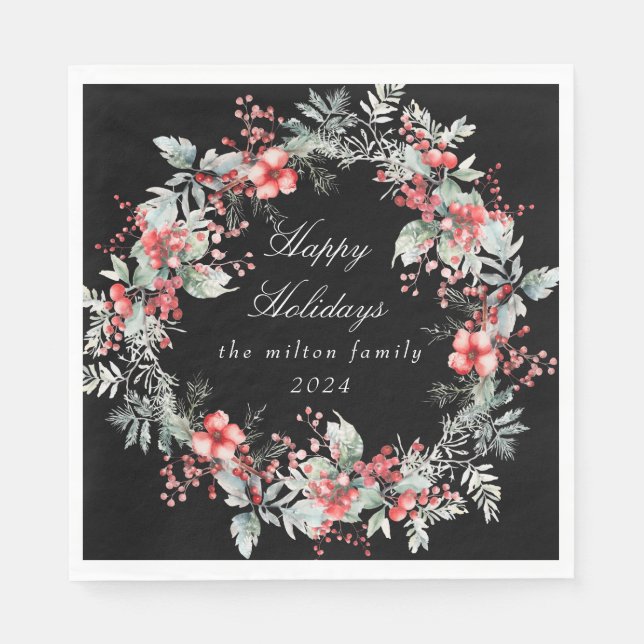 Classical Winter Holiday Berries Paper  Napkin (Front)