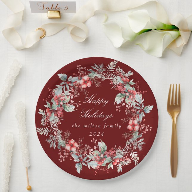 Classical Winter Holiday Berries Paper  Paper Plate (Wedding)