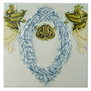 Classical wreath swag lt blue off white border tile