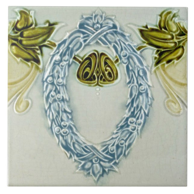 Classical wreath swag lt blue off white border tile (Front)