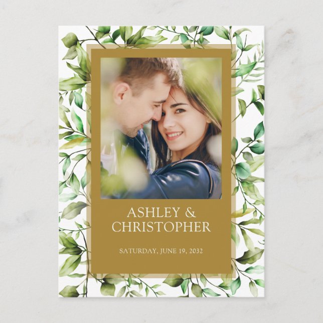 Classically Elegant Rustic Floral Border Wedding Announcement Postcard (Front)