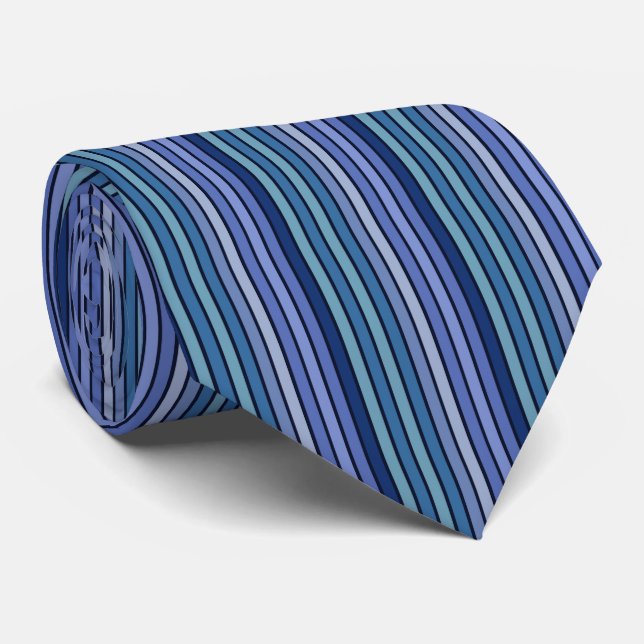 Classically Striped Blues Repeating Pattern Design Tie (Rolled)