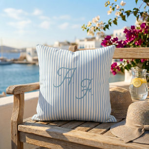 ClassicBlue White Stripe Coastal Monogram Throw Pillow