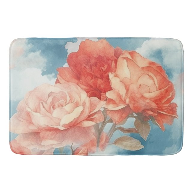 Classics - Angelic Pink and Red Roses in soft clou Bath Mat (Front)