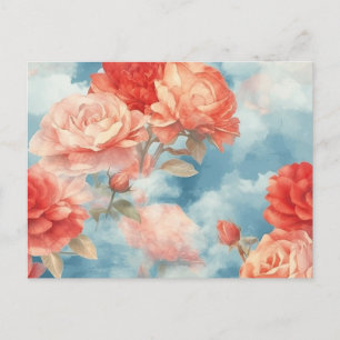 Classics - Angelic Pink & Red Roses in soft clouds Postcard