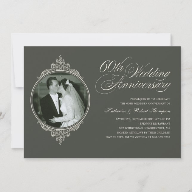 Classique 60e anniversaire Photo Invitations noire (Devant)
