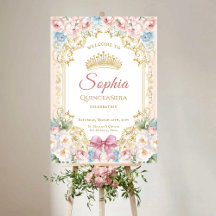 Classique Bow rose Floral Quinceanera Bienvenue