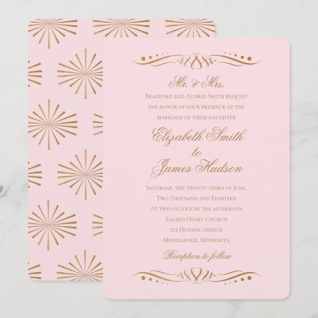 Classique Elegant Blush et Faire-part de mariage O (Devant / Derrière)
