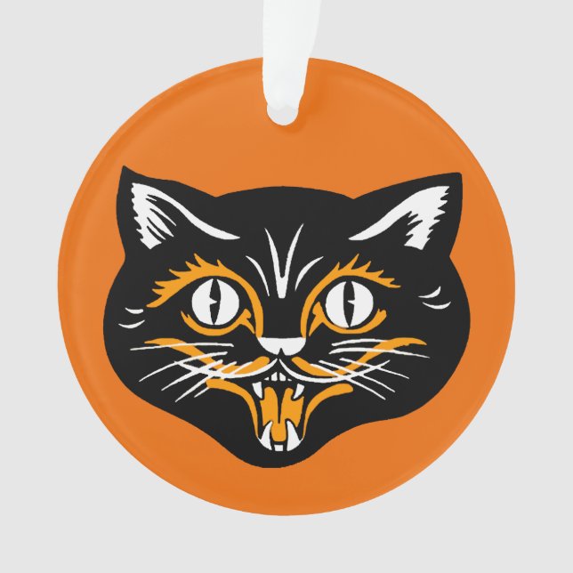 Classique Halloween Chat Noir Fangs Face Orange (devant)