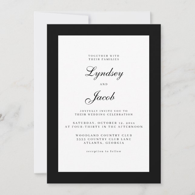 Classique Noir et Blanc Élégant Mariage Invitation (Devant)