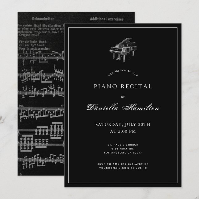 Classique Simple Noir Piano Considérant Invitation (Devant / Derrière)