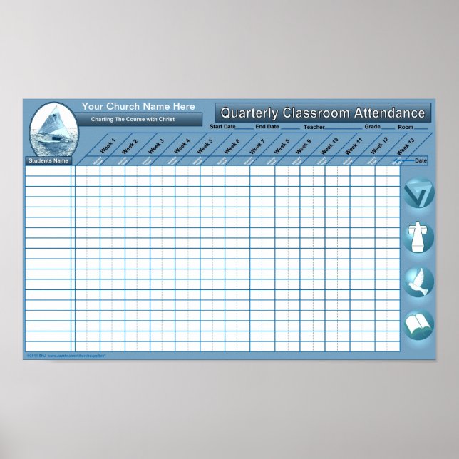 Classroom Attendance Wall Poster (Front)