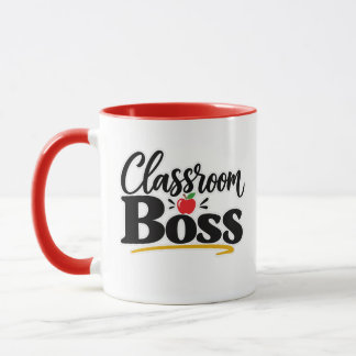 Classroom Boss Funny Teacher Apple Typography Mug