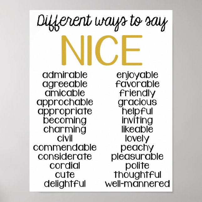 Classroom Decor, Classroom Quote, Ways to Say Nice Poster (Front)
