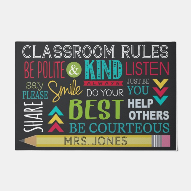 Classroom Doormat, Personalized Name Teacher Doormat (Front)