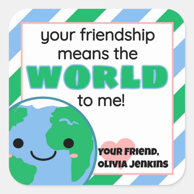 Classroom Earth World Valentine's Day Square Sticker (Front)