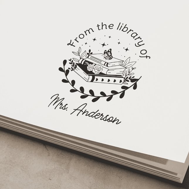 Classroom "From the library of" bookplate Floral  Self-inking Stamp (Creator Uploaded)