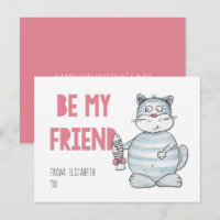 Classroom kids Valentines. Cute cat. Be my friend