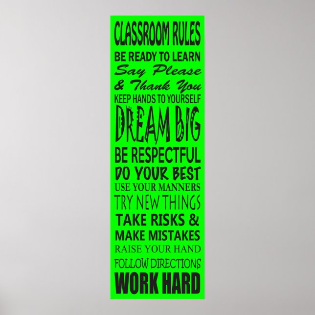 Classroom Rules Poster (Lime Green), 12" x 36" (Front)