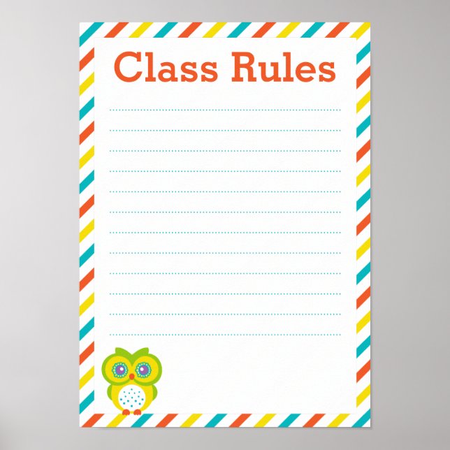 Classroom Rules Poster - Owl Theme (Front)