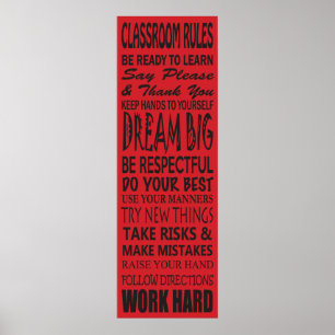 Classroom Rules Poster (Red), 12" x 36"