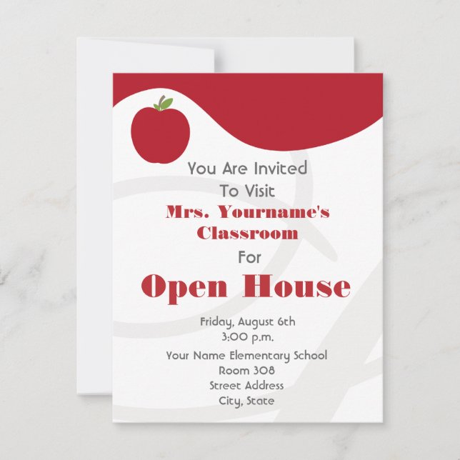 Classroom / School Open House- Red Apple Invitation (Front)