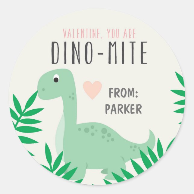 Classroom Valentine Dinosaur Stickers (Front)