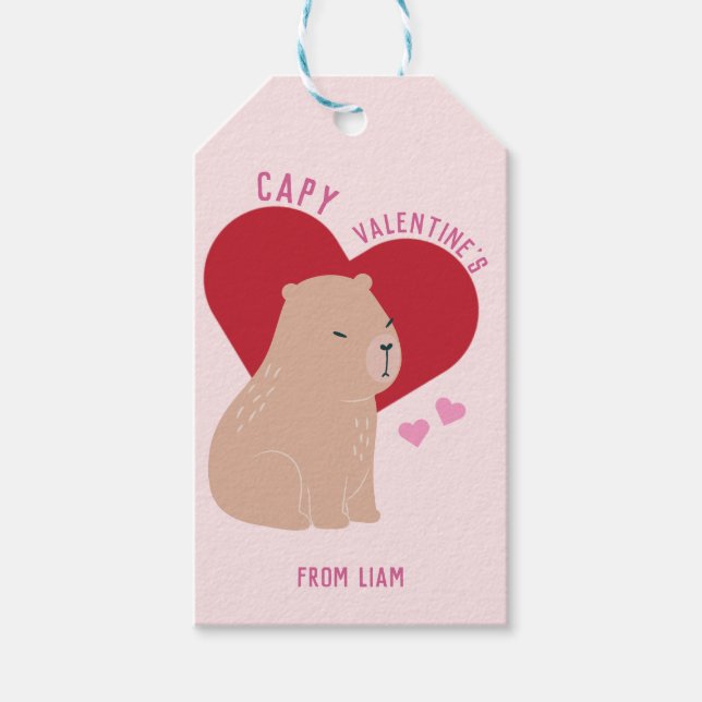 Classroom Valentine's Capybara Capy Gift Tag (Front)