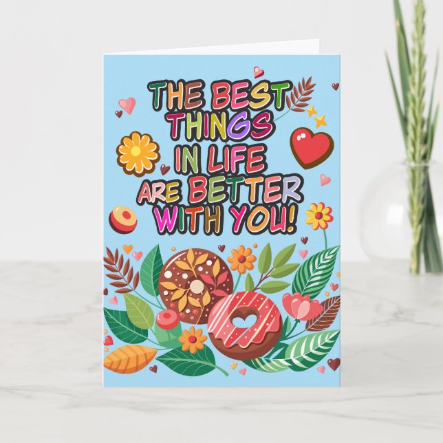 Classroom Valentine's Day Boho Doughnuts and Flowe Card (Front)