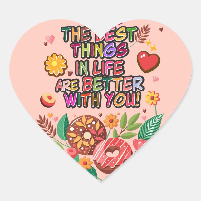 Classroom Valentine's Day Boho Doughnuts and Flowe Heart Sticker (Front)