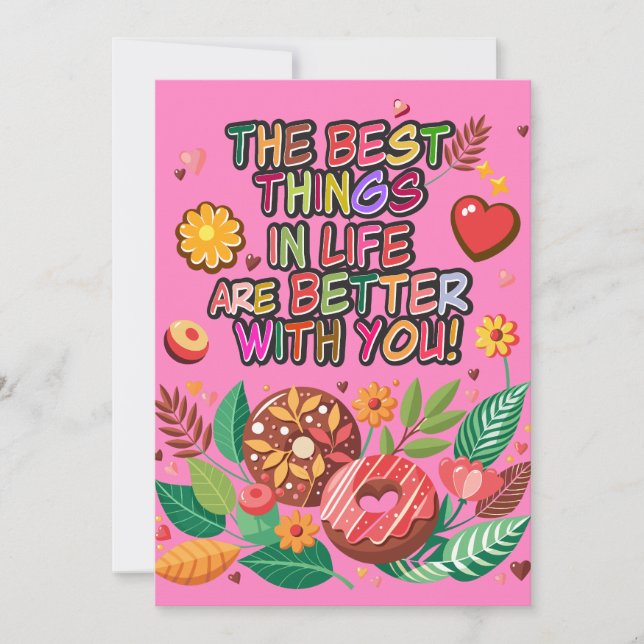 Classroom Valentine's Day Boho Doughnuts and Flowe Holiday Card (Front)