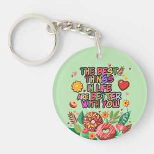 Classroom Valentine's Day Boho Doughnuts and Flowe Keychain