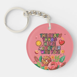 Classroom Valentine's Day Boho Doughnuts and Flowe Keychain