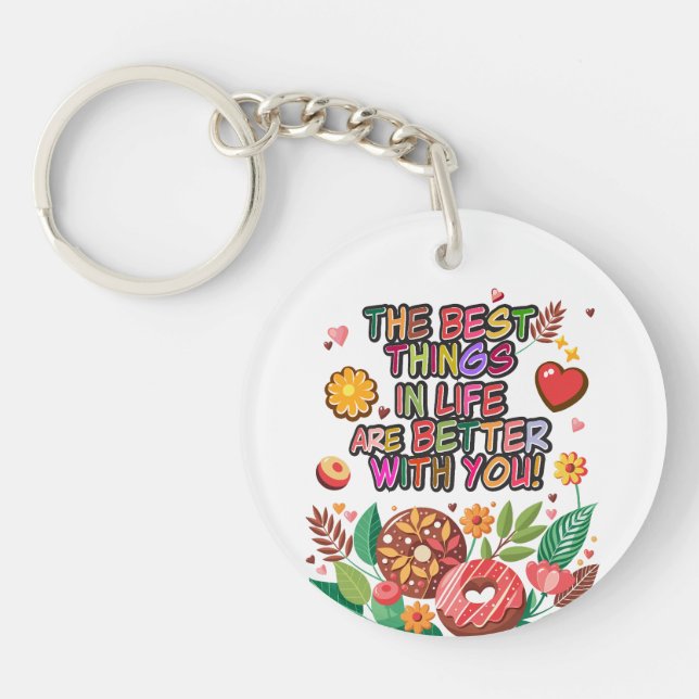 Classroom Valentine's Day Boho Doughnuts and Flowe Keychain (Front)