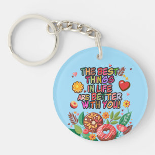 Classroom Valentine's Day Boho Doughnuts and Flowe Keychain
