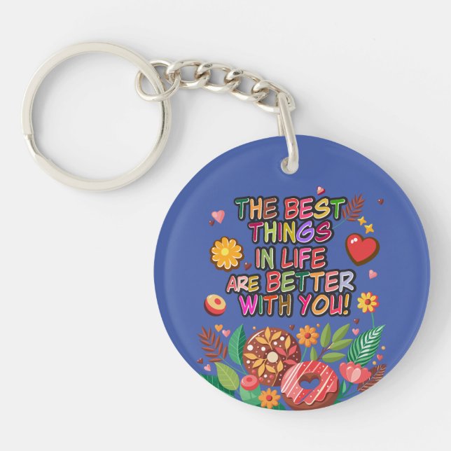 Classroom Valentine's Day Boho Doughnuts and Flowe Keychain (Front)