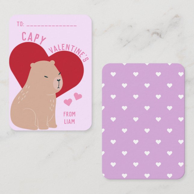 Classroom Valentine's Day Capybara Capy Card (Front/Back)